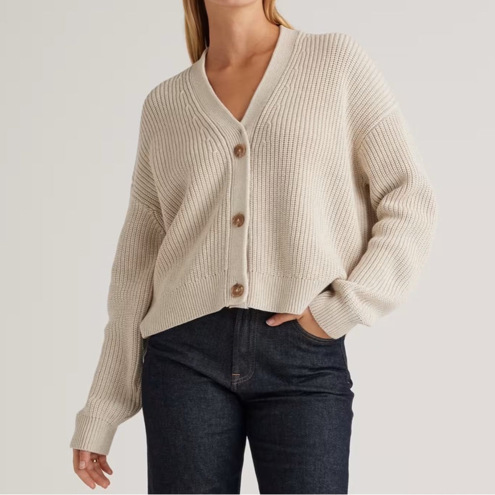 Quince Cotton Fisherman Boxy Cropped Cardigan